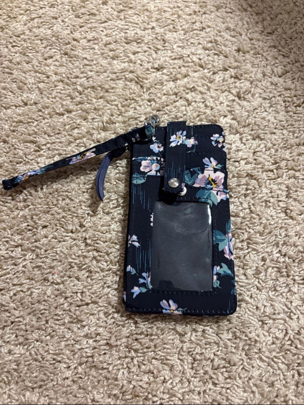 Floral Navy Wristlet Phone Wallet with ID Window